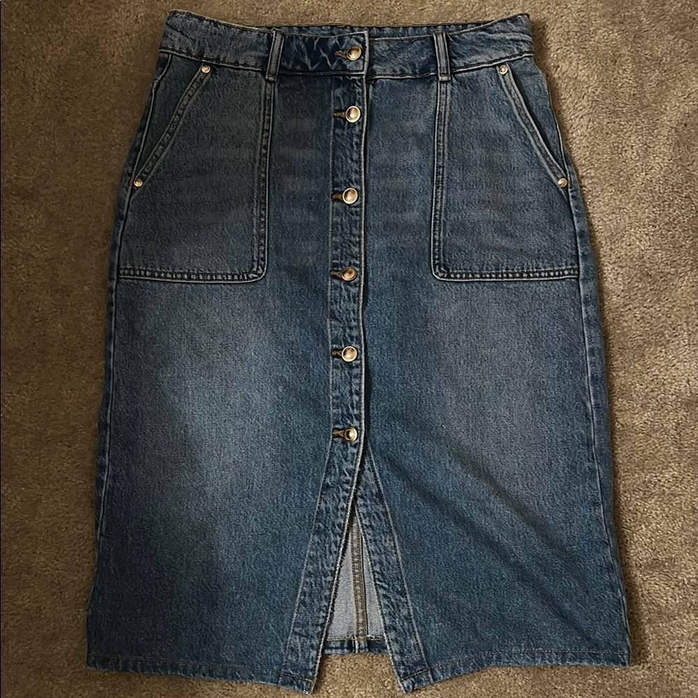 Denim Button-Front Skirt